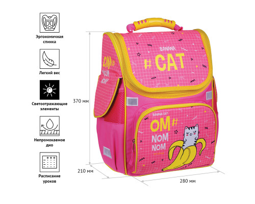 Ghiozdan 1sectii 37*28*21сm, ArtSpace Junior "Banana Cat" roz Uni_17660