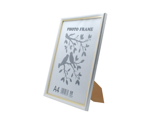 Фоторамка A4 cт. c ножкой-подставкой белая с золотом 15-01-01 CM*8382
