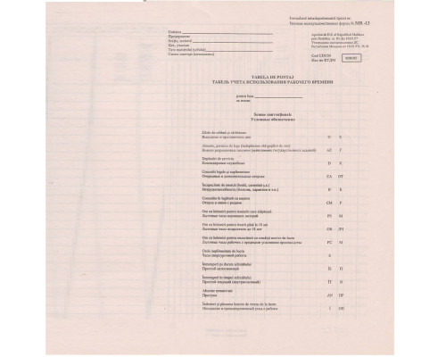 Tabela de pontaj, A3,ziar Tabela de pontaj, A3,ziar