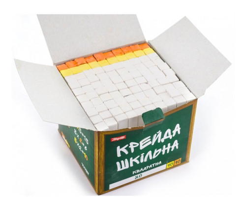 Мел школьный белый+цветной 12х12x80mm, квадратный 100шт,1Вересня 400147 (1/12)