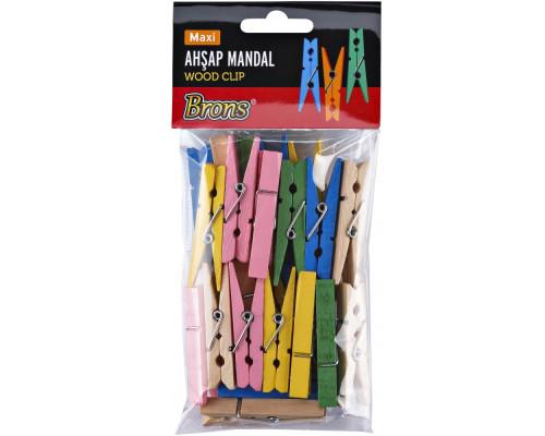 Набор прищепок деревянных, цветные 45мм. 20шт.BR-905 (50/200)