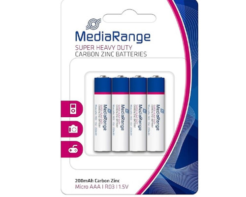 Батарейка AAA, Carbon-Zinc, MediaRange, 4шт.MRBAT141 (12/144) Батарейка AAA, Carbon-Zinc, MediaRange, 4шт.MRBAT141 (12/144)