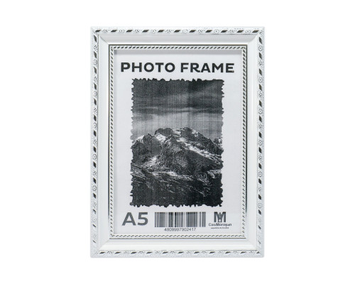 Rama foto A5 15*20 cu suport alba cu ornament argintiu, 24mm F2409-2 CM*2417