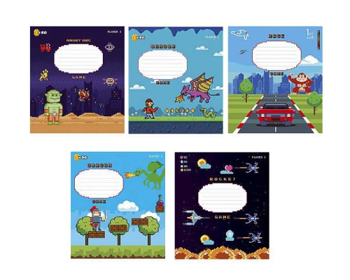 Caiet 12 file matematica Школярик UV lac,"Pixel Games" 012-3113K (30/300/600)