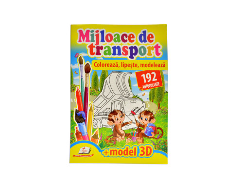 Coloreaza, lipeste, modeleaza. Mijloace de transport. 192 autocolante A4 N*9177