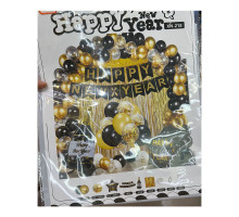 09201 Набор "HAPPY NEW YEAR" Gold, надувные шары ассорти+аксесуары, XN-218 (10)