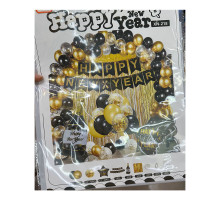 09201 Набор "HAPPY NEW YEAR" Gold, надувные шары ассорти+аксесуары, XN-218