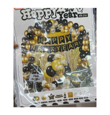 09201 Набор "HAPPY NEW YEAR" Gold, надувные шары ассорти+аксесуары, XN-218