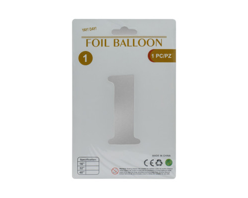 Balon folie, cifra "1" argintie, 80cm (25)