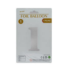 Balon folie, cifra "1" argintie, 80cm (25)