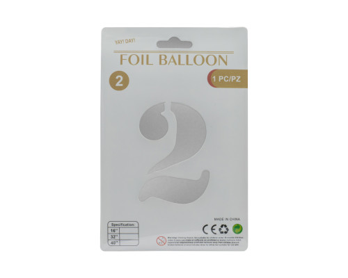 Balon folie, cifra "2" argintie, 80cm (25)