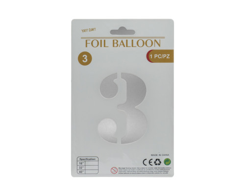 Balon folie, cifra "3" argintie, 80cm (25)