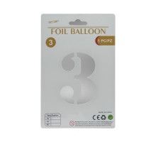 Balon folie, cifra "3" argintie, 80cm (25)