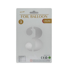 Balon folie, cifra "3" argintie, 80cm (25)