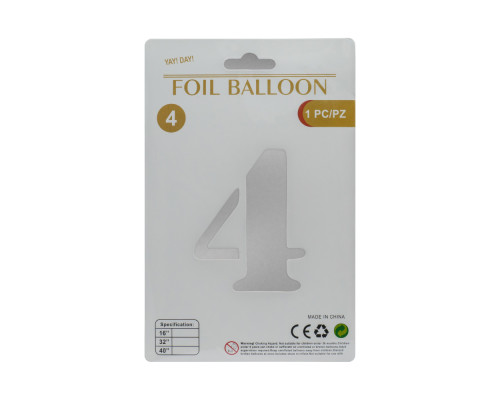 Balon folie, cifra "4" argintie, 80cm (25)