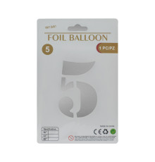 Balon folie, cifra "5" argintie, 80cm (25)