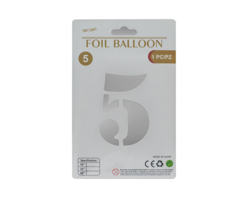 Balon folie, cifra "5" argintie, 80cm (25)