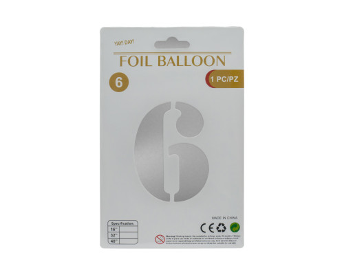 Balon folie, cifra "6" argintie, 80cm (25)