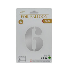 Balon folie, cifra "6" argintie, 80cm (25)