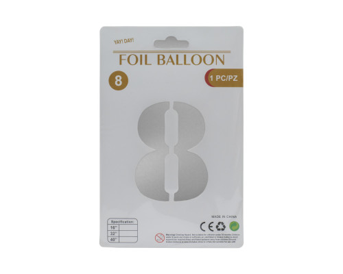 Balon folie, cifra "8" argintie, 80cm (25)