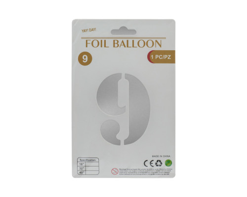 Balon folie, cifra "9" argintie, 80cm (25)