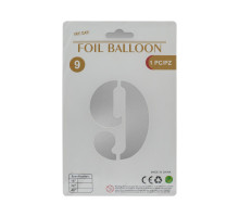 Balon folie, cifra "9" argintie, 80cm (25)