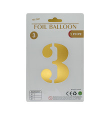 Balon folie, cifra "3" auriu, 80cm (25)