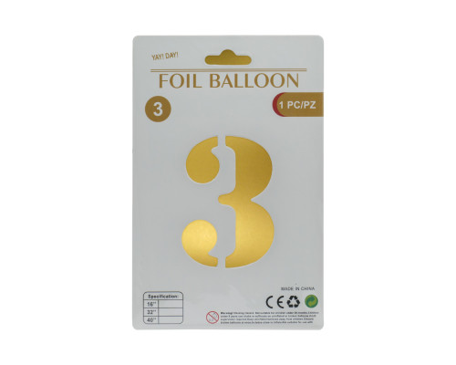 Balon folie, cifra "3" auriu, 80cm (25)