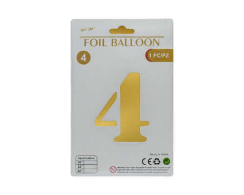 Balon folie, cifra "4" auriu, 80cm (25)