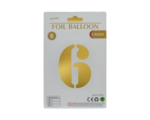 Balon folie, cifra "6" auriu, 80cm (25)