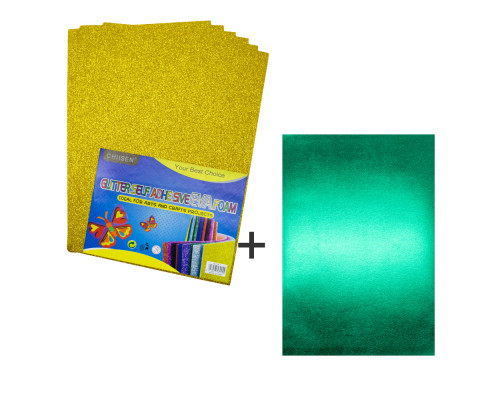 Foamiran cu sclipici, autoadeziv, 20 * 30cm, auriu 10foi+1 cadou CH-4 (120)