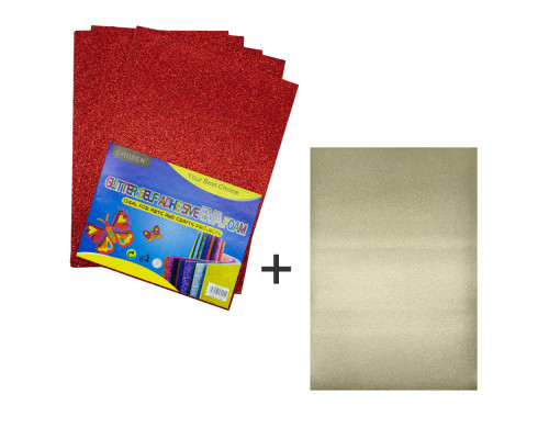 Foamiran cu sclipici, autoadeziv, 20 * 30cm, rosu 10foi+1 cadou CH-4 (120)