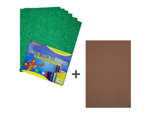Foamiran cu sclipici, autoadeziv, 20 * 30cm, verde 10foi+1 cadou CH-4 (120)