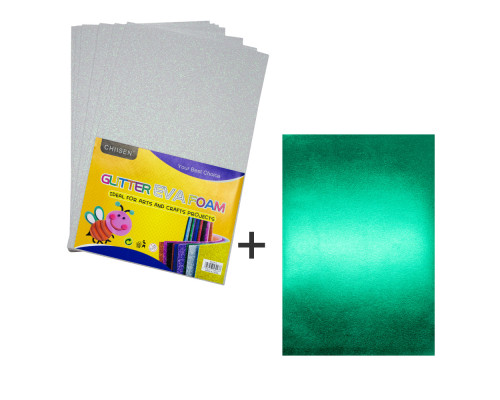 Foamiran cu sclipici, 20 * 30cm, alb 10foi+1 cadou CH-3 (120)