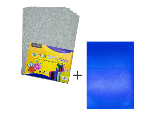 Фоамиран с глиттером, 20*30см, серебристый, 10л.+1подарок CH-3 (120)