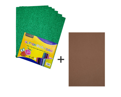 Фоамиран с глиттером, 20*30см, зеленый, 10л. CH-3 (120)