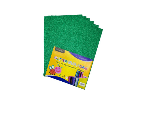 Фоамиран с глиттером, 20*30см, зеленый, 10л. CH-3 (120)