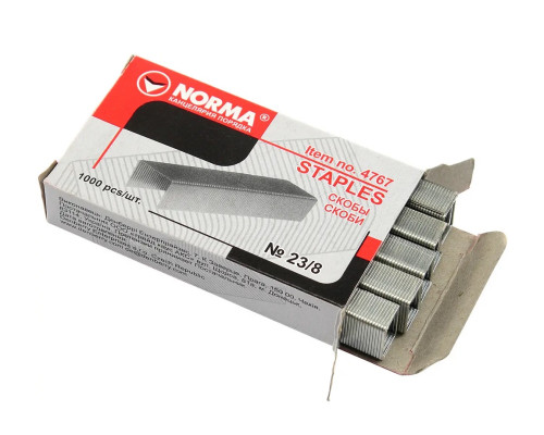 Скобы д-степлера 23/8 1000шт. 4767, NORMA (10/500) Скобы д-степлера 23/8 1000шт. 4767, NORMA (10/500)