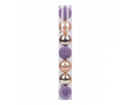 Set globuri de Crăciun, 5cm, 7buc, violet, pudră, aur,floc, Novogod'ko 974024