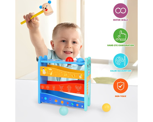 Деревянная игрушка с животными, молотком и шариками, разноцветная, 21,5х21х8см S3-8 (28)