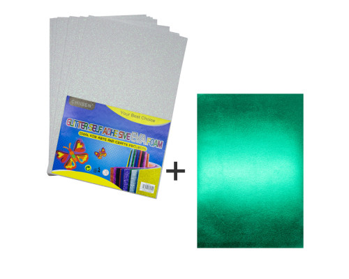 Foamiran cu sclipici, autoadeziv, 20 * 30cm, alb 10foi+1cadou CHG-15 (120)