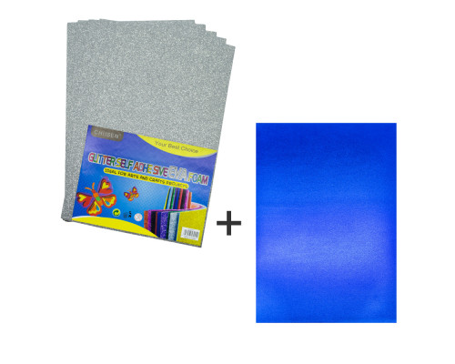 Фоамиран с глиттером самоклейка, 20*30см, серебристый, 10л.+1подарок CH-4 (120)