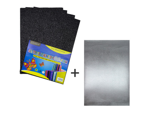 Foamiran cu sclipici, autoadeziv, 20 * 30cm, negru 10foi+1 cadou CHG-14 (120)