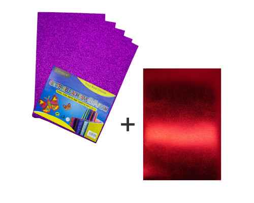Foamiran cu sclipici, autoadeziv, 20 * 30cm, mov 10foi+1 cadou CH-4 (120)