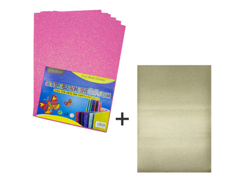 Foamiran cu sclipici, autoadeziv, 20 * 30cm, roz 10foi+1 cadou CH-4 (120)