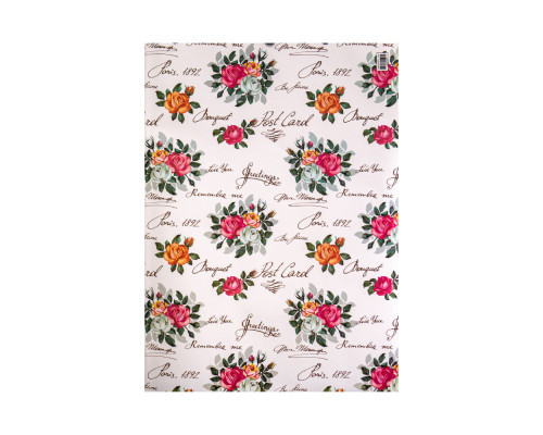 042585 Бумага подарочная "Цветы" ассорти 80g, 75x51cm (50/1000)