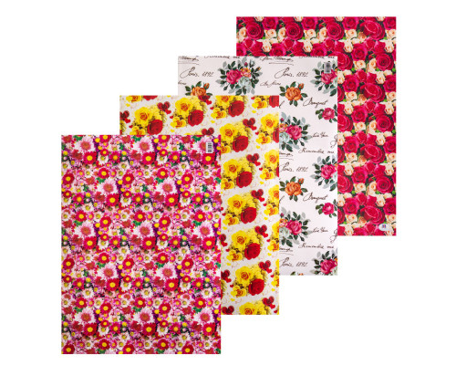042585 Бумага подарочная "Цветы" ассорти 80g, 75x51cm (50/1000)