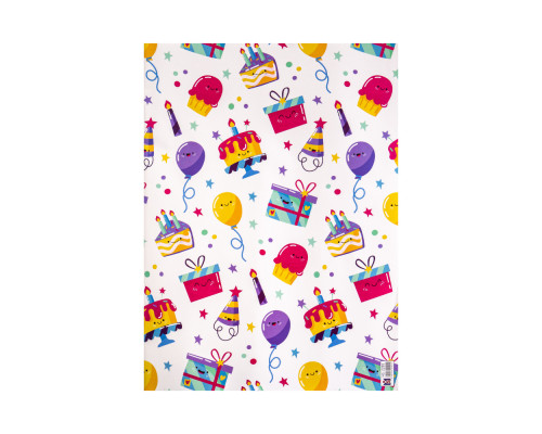 042587 Бумага подарочная "Happy Birthday" ассорти 80g, 75x51cm (50/1000)