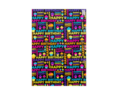 042587 Бумага подарочная "Happy Birthday" ассорти 80g, 75x51cm