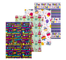 042587 Hartie de ambalat cadouri "Happy Birthday" asorti 80g, 75x51cm